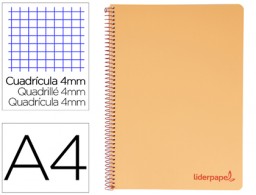 Cuaderno espiral Liderpapel Wonder A4 tapa plástico 80h 90g c/5mm. color naranja